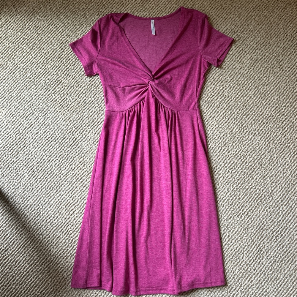 Elegant Fuchsia Twist-Front Midi Dress